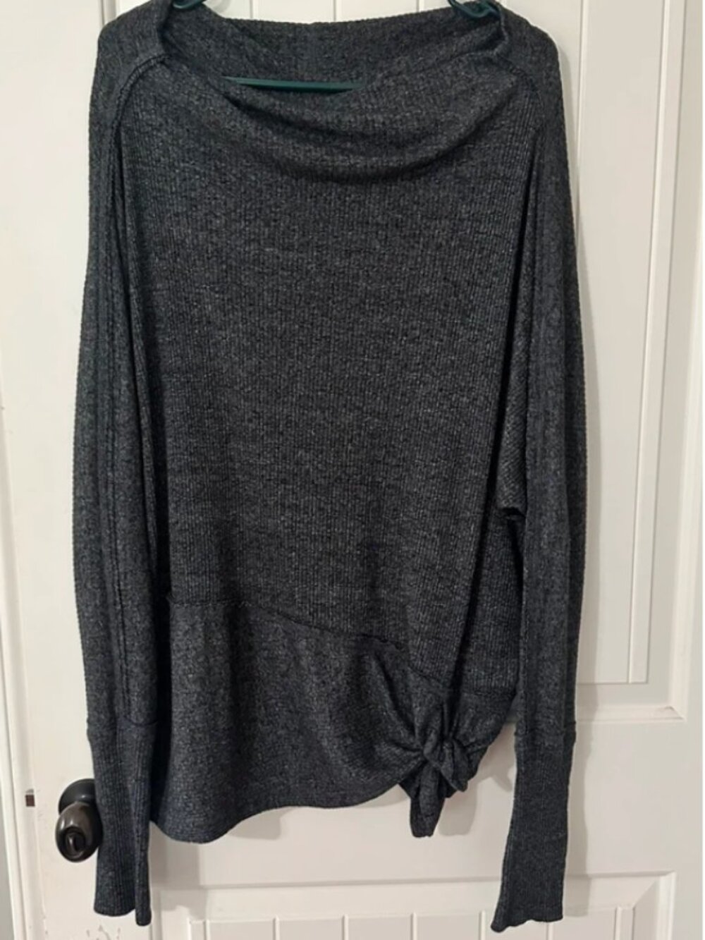 Free People Women's Londontown Thermal Asymmetric Tunic Top In Charcoal- Large